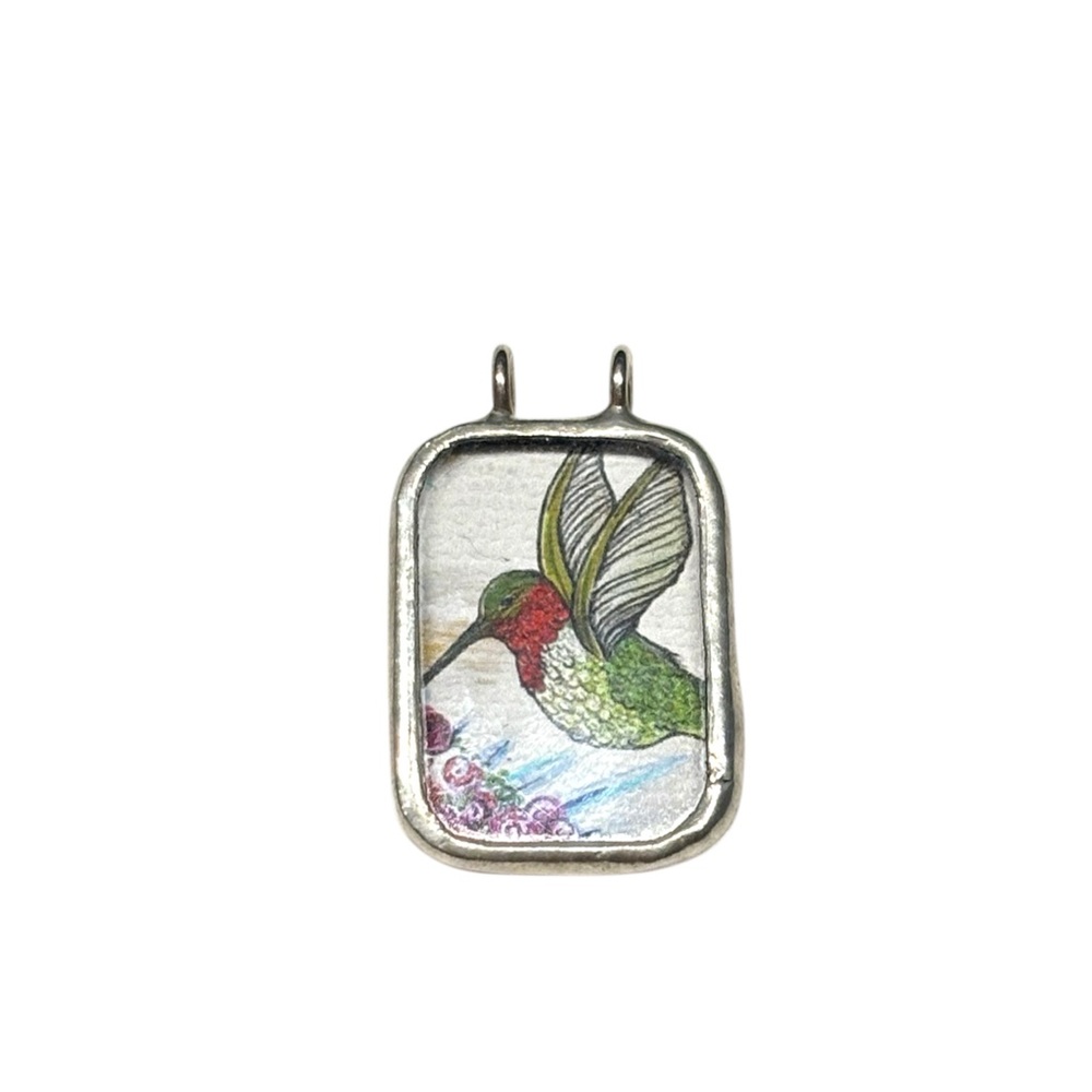 Artist Series Rectangle Pendant: Hummingbird